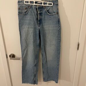 Straight cut vintage wash blue jeans